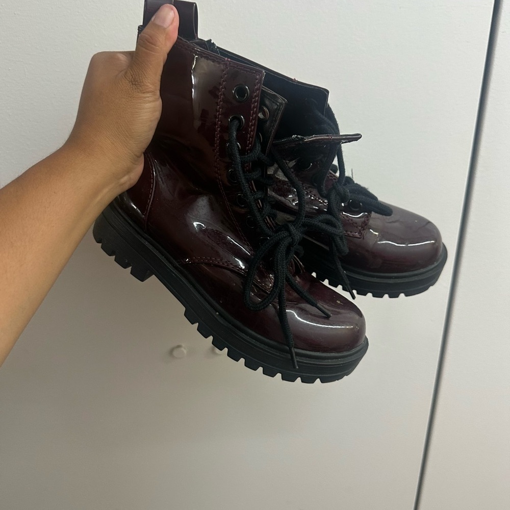 Glossy Burgundy Combat Boots